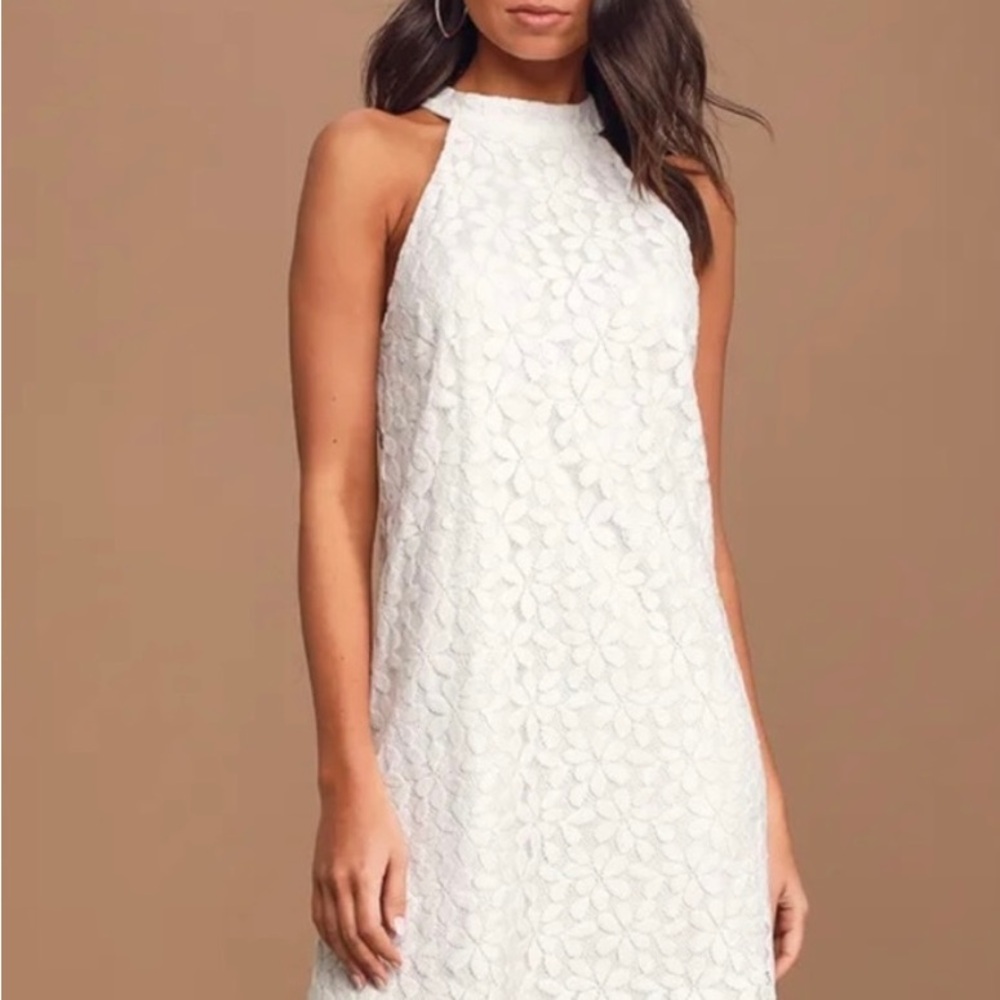 Lulu’s All My Adoration white halter lace dress size xs